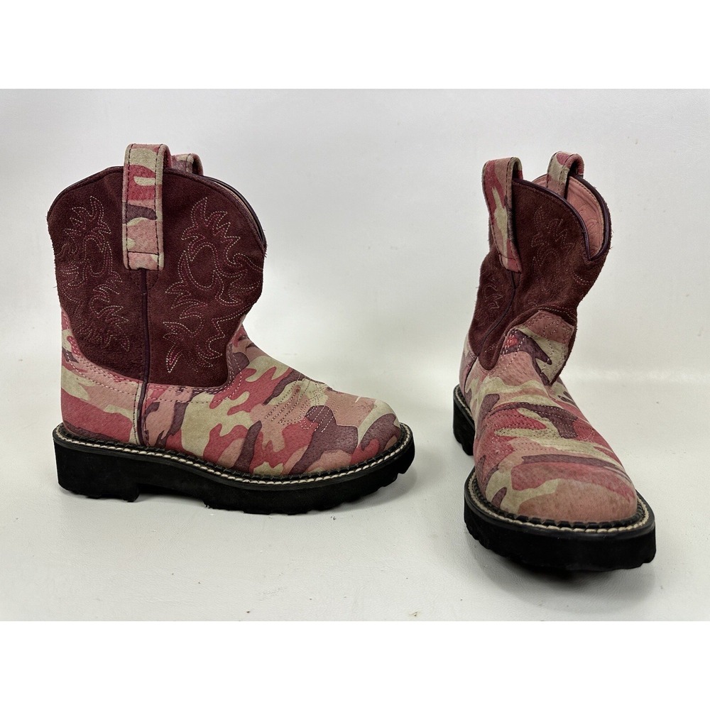 Ariat Fatbaby Cowboy Boots Pink Camo Leather Cowgirl  Women's 5.5‎ B Fat Baby